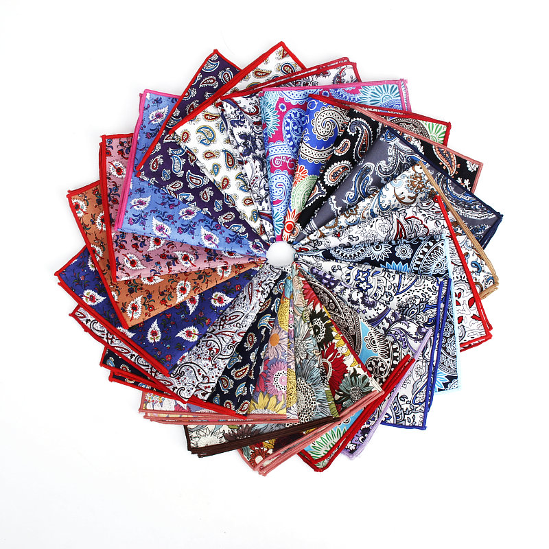 Lenço Hanky de Algodão Vintage para Homens, Estampa De Flores, Quadrados De Bolso Paisley, Terno De Moda, Toalha Vintage, Novo, 24x24cm