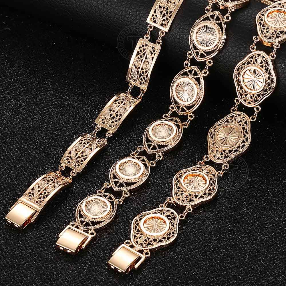 Moda cortar flores esculpidas pulseira para mulheres gilrs 585 rosa ouro cor pulseira amizade jóias presente 10mm cb20