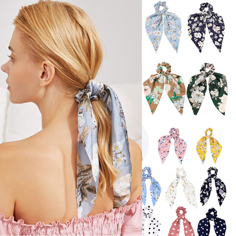Bloemenprint Scrunchies Lange Lint Paardenstaart Sjaal Haar Tie Scrunchies Voor Vrouwen Meisjes Elastische Haarbanden Haar Accessoires Gitf