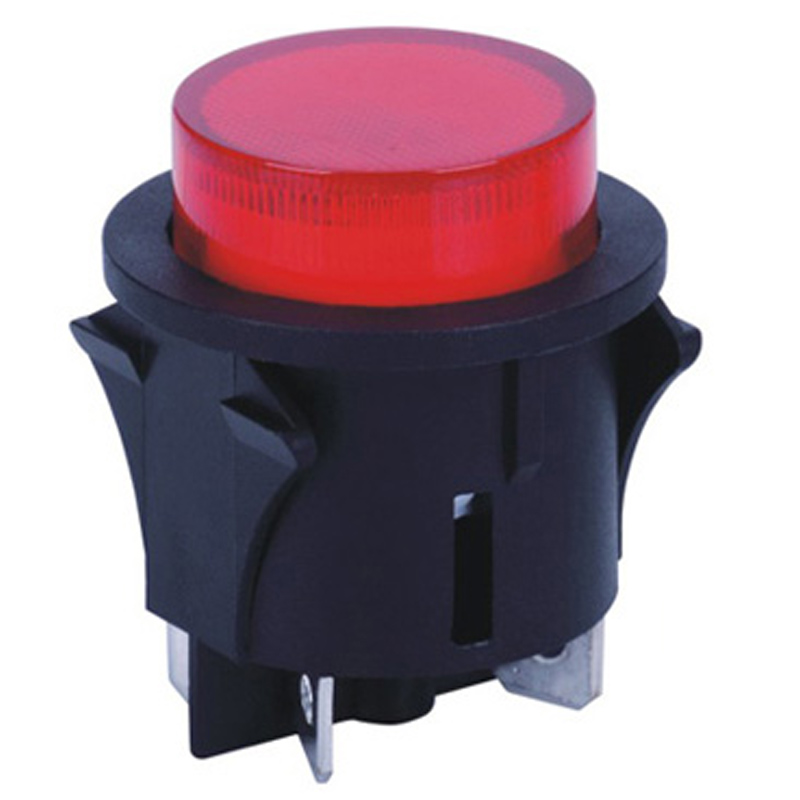 Interruptor de botón pulsador rojo con bloqueo de encendido/apagado y luz, interruptor de alimentación táctil de 4 pines con retención, interruptor basculante eléctrico redondo de 16A y 28mm PS18-16