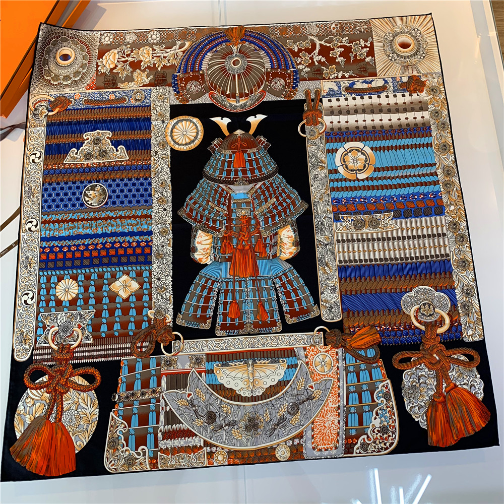 Bufanda de sarga de seda enrollada a mano Manual de 90cm, armadura de guerrero para mujer, bufandas cuadradas rizadas, Foulards para mujer, Bandana Hijab