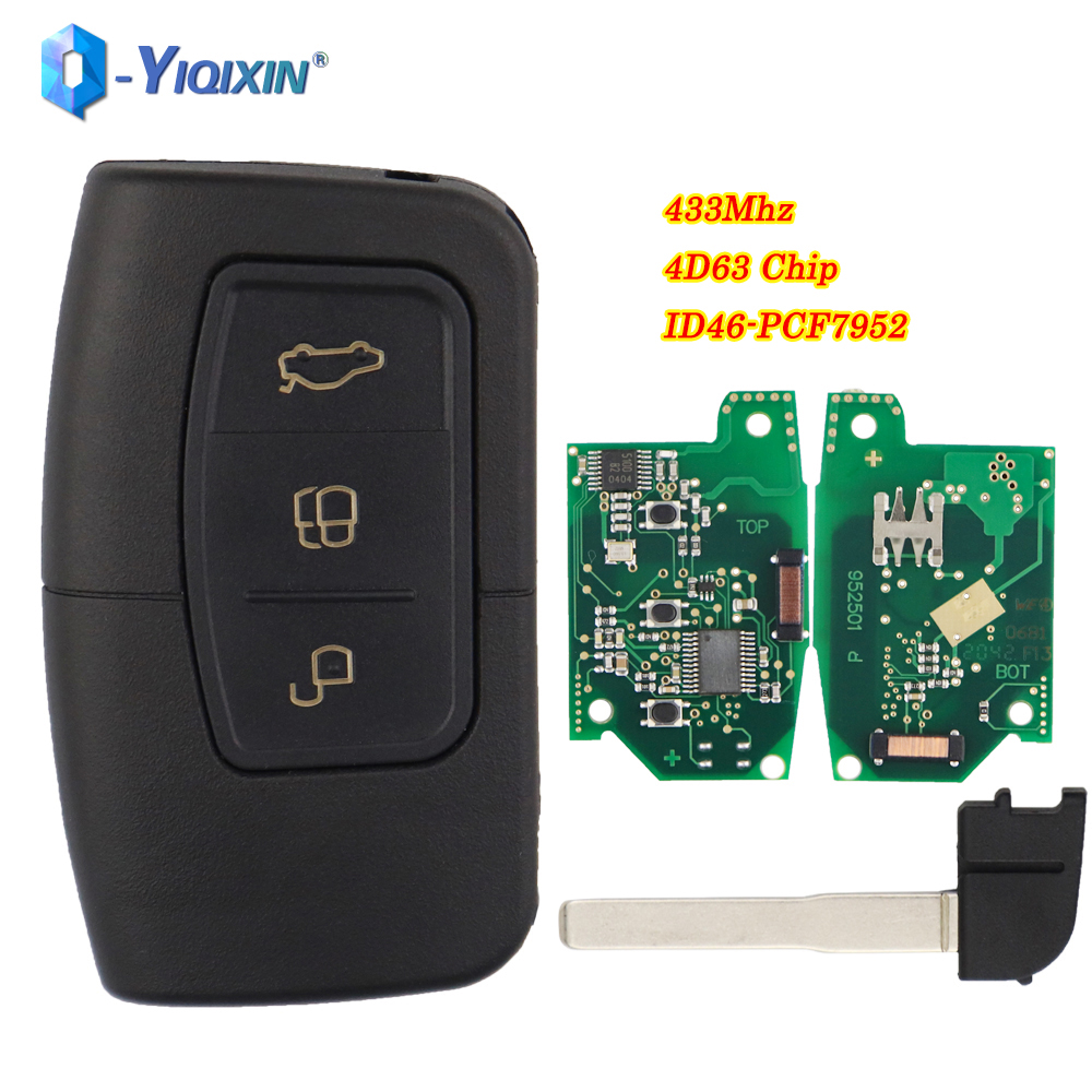 Yiqixin 3bt chave remota dobrável para carro inteligente, para ford fusion focus fiesta mk7 escape kuga hu101 4d63 433mhz id46 chip pcf7952