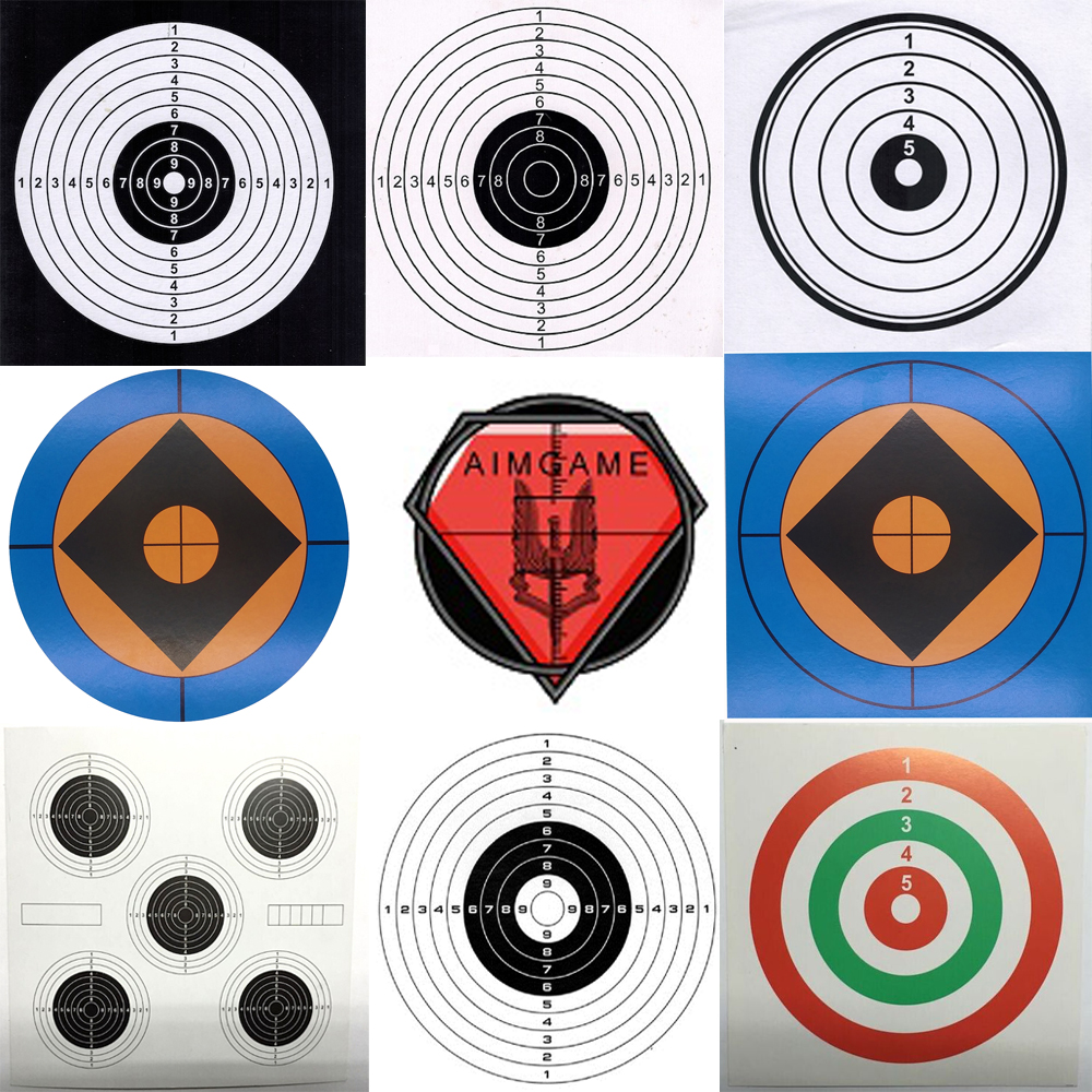 Alvos de papel de 5,50 "x 5,50" em 20 peças, esportes de tiro com armas 8 opções ao ar livre e dentro de casa armas de ar e plástico ou aço BBs