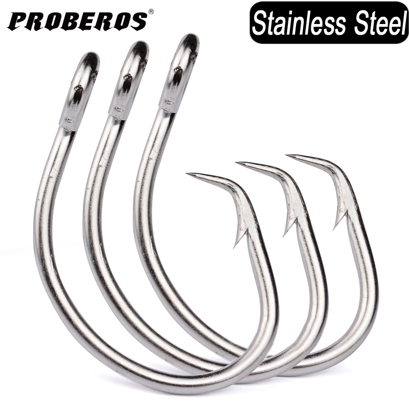 PROBEROS-anzuelos circulares para pesca en agua salada, 5 unidades/lote, 11/0-12/0-13/0-14/0-15/0 #, anzuelos de pesca Jigging de acero inoxidable