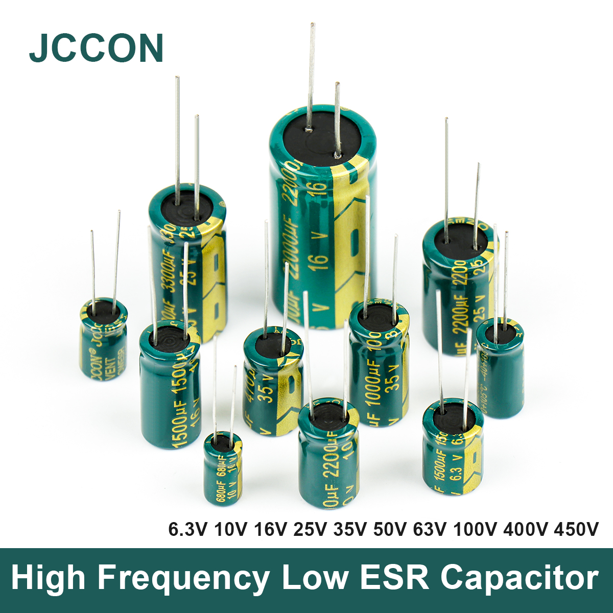 Condensateur électrolytique en aluminium JCCON |   Haute fréquence basse ESR |   6,3 V-450 V, 100 UF-470 UF |   Pour audio et alimentation