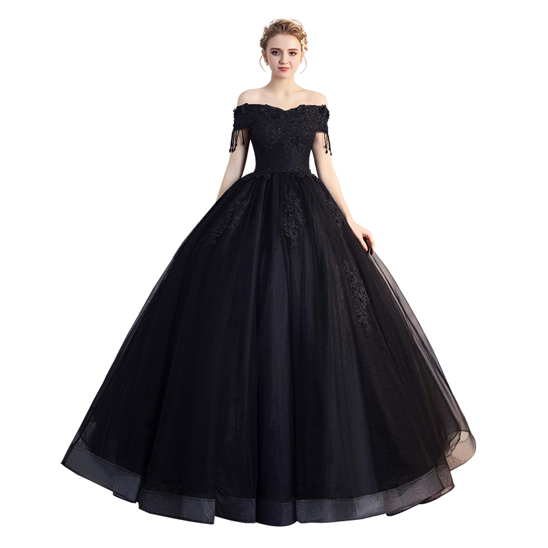 Robe de bal Vintage en dentelle, tenue de bal, épaules dénudées, grande taille, 2019