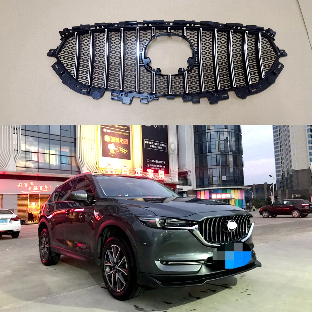 ด้านหน้าด้านนอกตาข่ายหน้ากากTRIMSครอบคลุมด้านหน้ากันชนABSดัดแปลงGRILL GRILLSสำหรับMAZDA CX-5 CX5 AUTO GRILLE 2017 2018 +