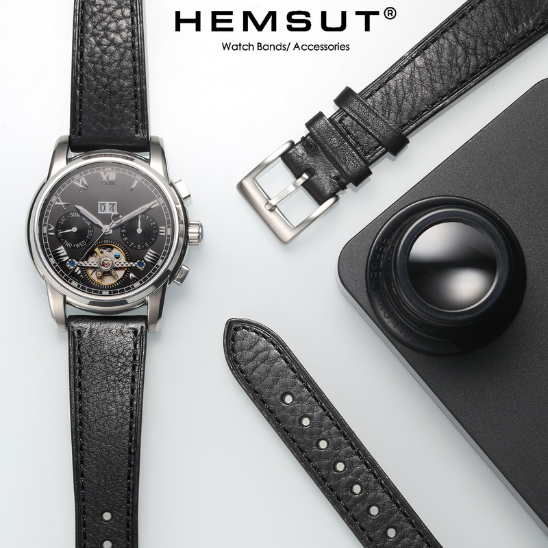 HEMSUT-Correa de reloj de cuero de vaca genuino italiano para hombre, correa de reloj de cuero hecha a mano, de liberación rápida, 22mm, 18mm, 20mm