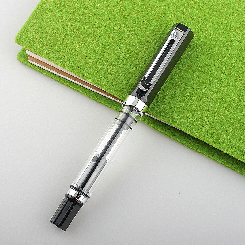 Lanbitou 3059 Penna Stilografica a Pistone in Plastica con Pennino EF/F e Clip Argento, Articolo di Cancelleria per Ufficio e Scuola, Regalo per Scrittura