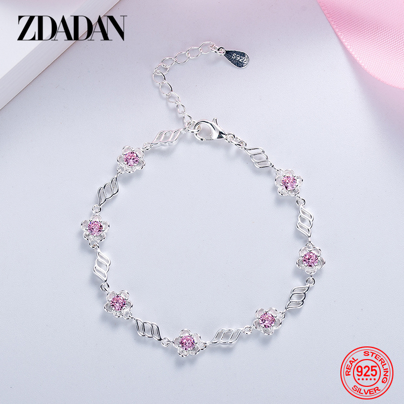 ZDADAN-pulsera de cristal rosa de Plata de Ley 925 para mujer, joyería con dijes de regalo a la moda