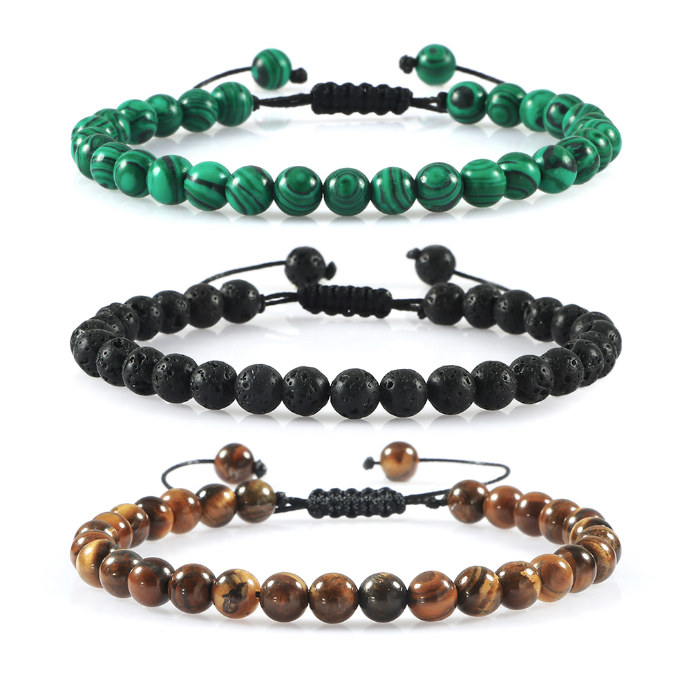 Pulseras de piedra Natural de 6mm para hombre, pulsera de cuentas negras de ojo de tigre, brazalete trenzado, abalorio ajustable, joyería de Yoga para mujer