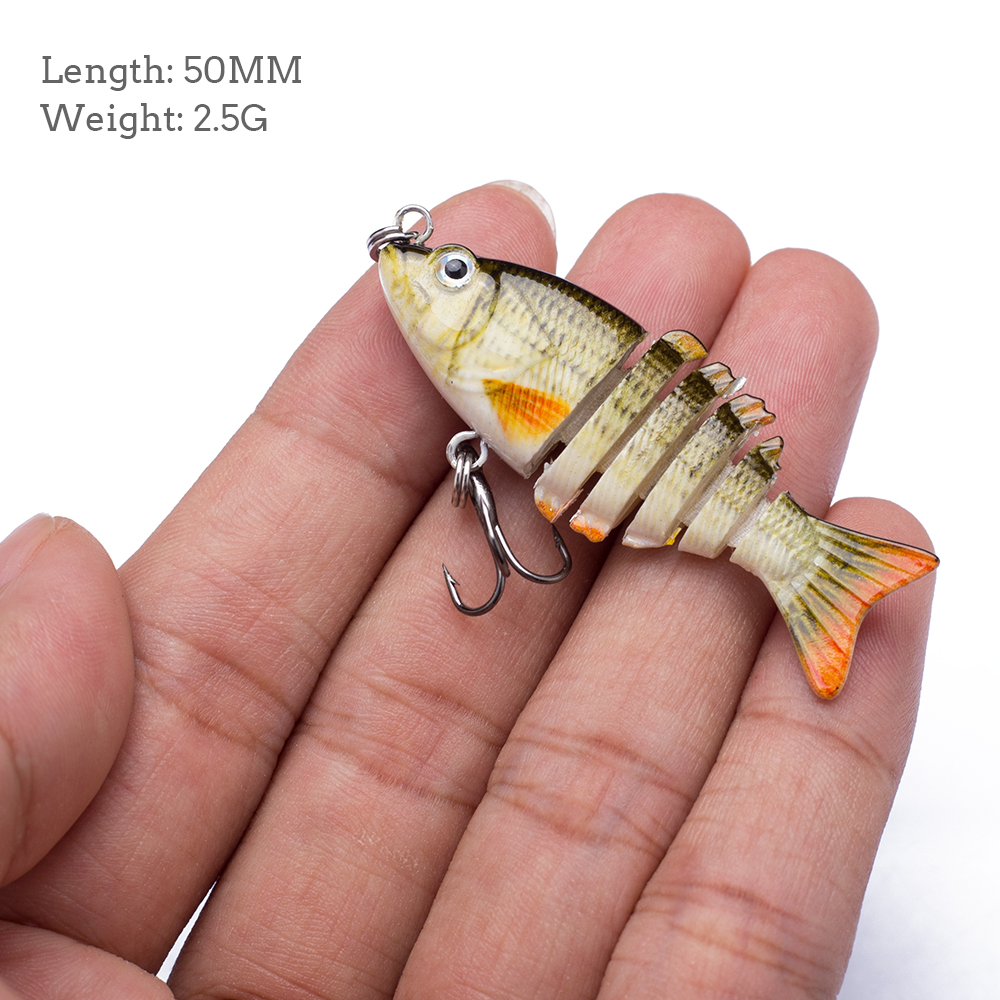 Ensemble de leurres de pêche multi-articulés miniatures 5cm/2.5g, 6 segments, appât flexible, crankbait bionique pour la pêche au bar