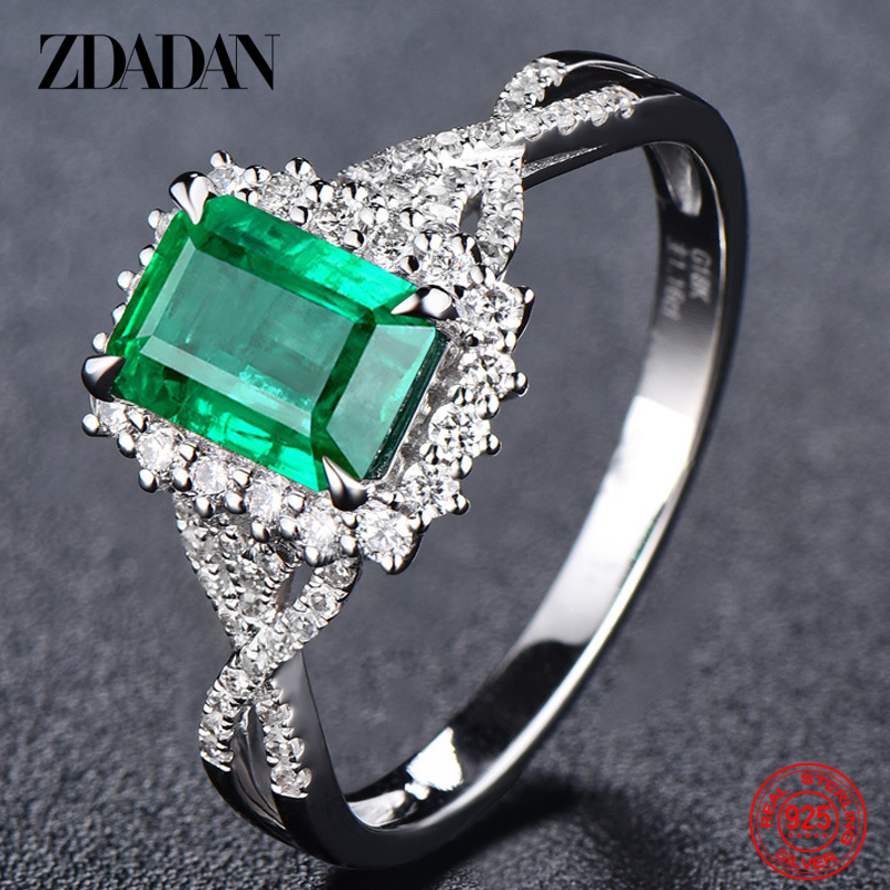 ZDADAN cincin zamrud untuk wanita, perhiasan pesta pertunangan 925 perak murni, cincin zamrud untuk wanita