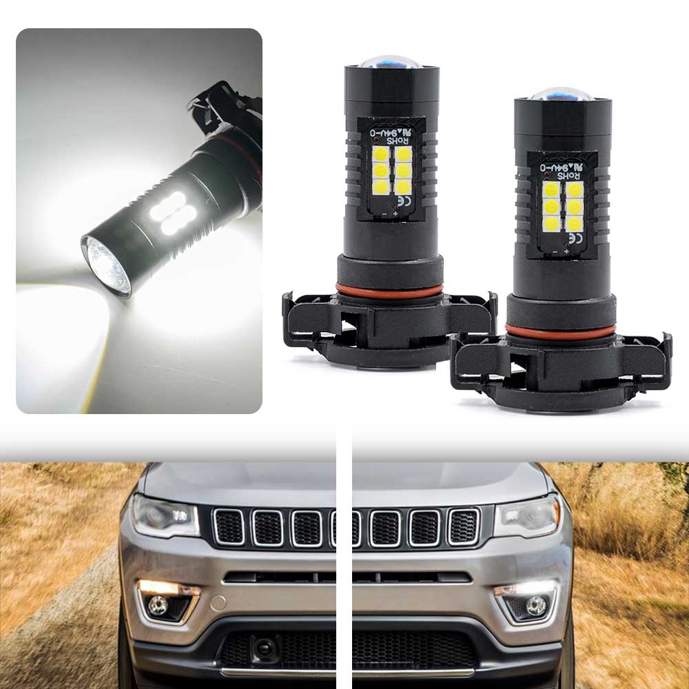 2 sztuki Xenon biały 5202 PSX24W żarówki LED do reflektorów Jeep kompas 2017 2018 2019 światła do jazdy dziennej LED Canbus bez błędu DRL lampa