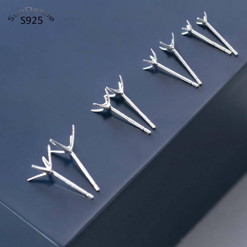 Boucles d'oreilles en argent Sterling 925 massif, 6 pièces, quatre griffes, aiguille, épingles, paramètres de boucles d'oreilles, résultats de fabrication de bijoux à faire soi-même