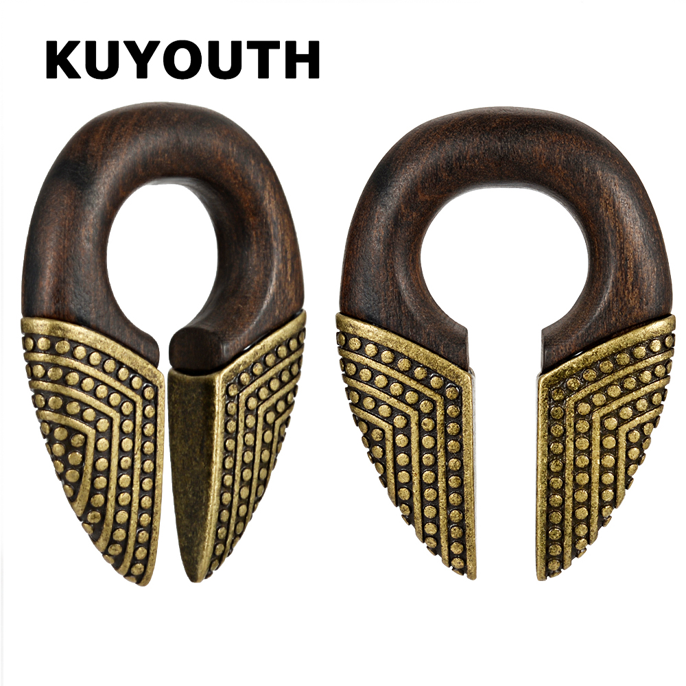 KUYOUTH-Bronze Ear Expansores Peso, Body Jewelry, Brinco Calibres, macas, madeira, 2pcs