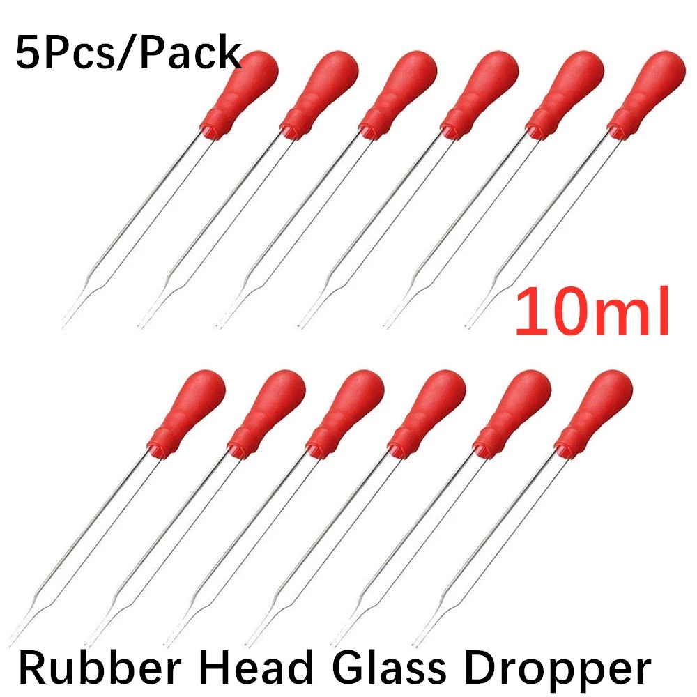 5 Teile/paket 10ml Glas Pipette Medizin Labor Pipette Rot Gummi Kopf Pipette Transparent Tropf Farbe Schule Labor Liefert