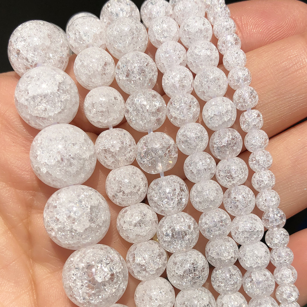 4 6 8 10 12mm Perline di cristallo bianche screpolate Perline rotonde allentate del distanziatore per la creazione di gioielli Accessori per ciondoli braccialetto fai da te 15'' pollici