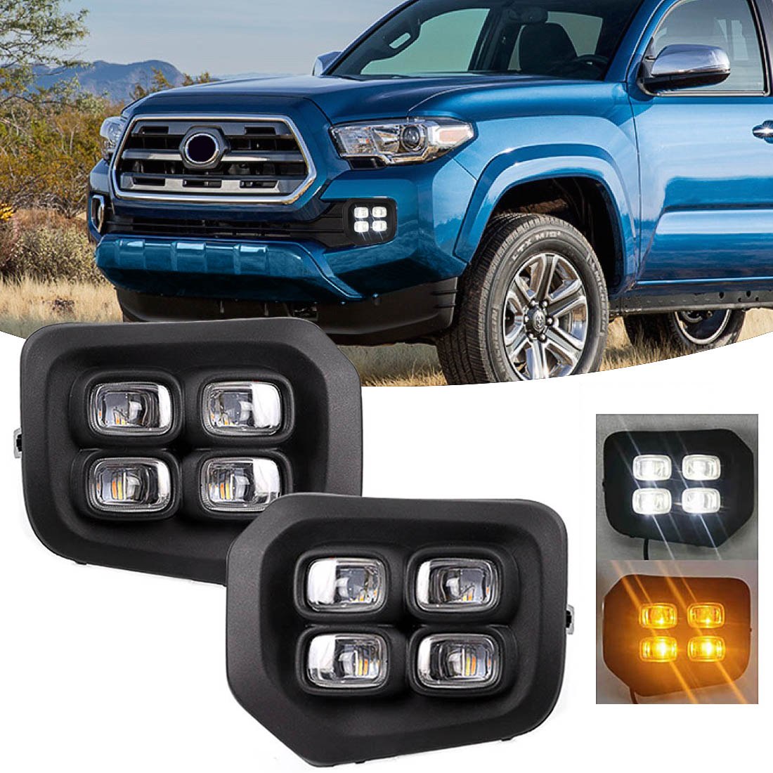Feu antibrouillard Led pour Toyota Tacoma DRL 2016 2017 2018 2019 2020, pour conduite de pare-chocs, blanc, jaune, étanche