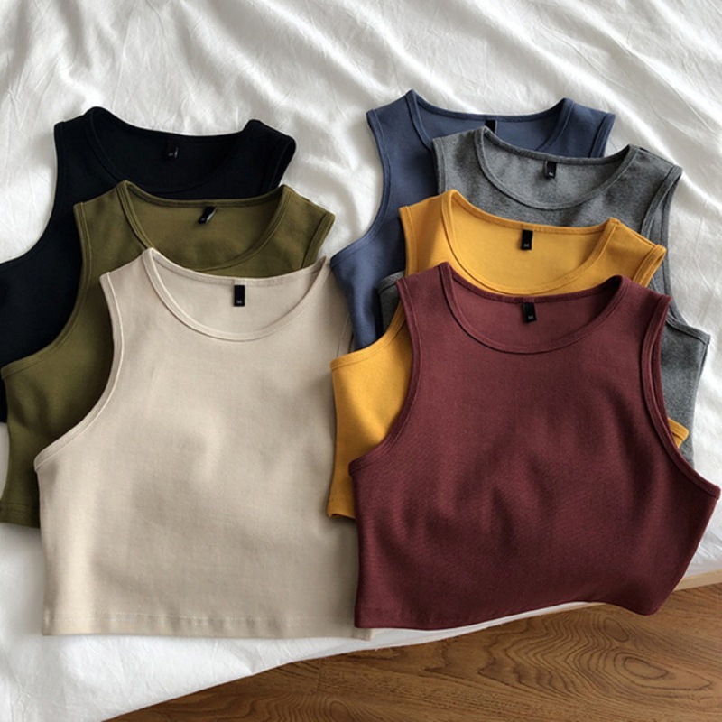 Estate nuove signore retro crop top a vita alta dimagrante stretch slim corto senza maniche bottoming top