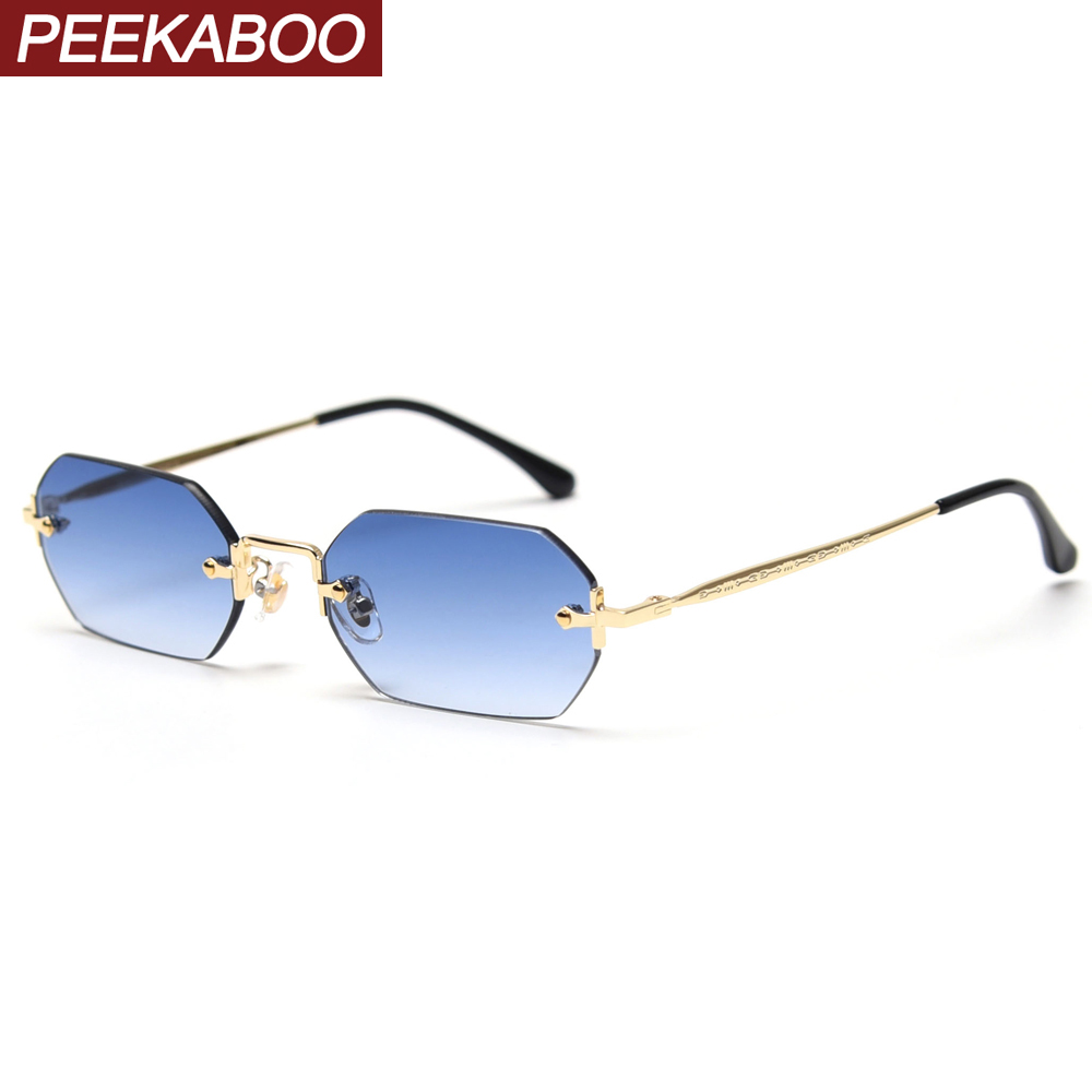 Occhiali da Sole Rettangolari Peekaboo per Uomo, Occhiali Piccoli Ottagonali Senza Montatura per Donna, Metallo Dorato Poligonale Blu Marrone 2021 UV400 Senza Telaio