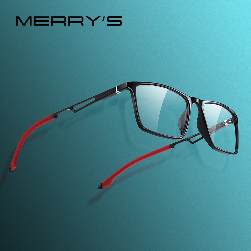 MERRYS Desain Kacamata Olahraga Pria Bingkai Kacamata Resep Miopia Bingkai TR90 Kuil Aluminium dengan Kaki Silikon S2270