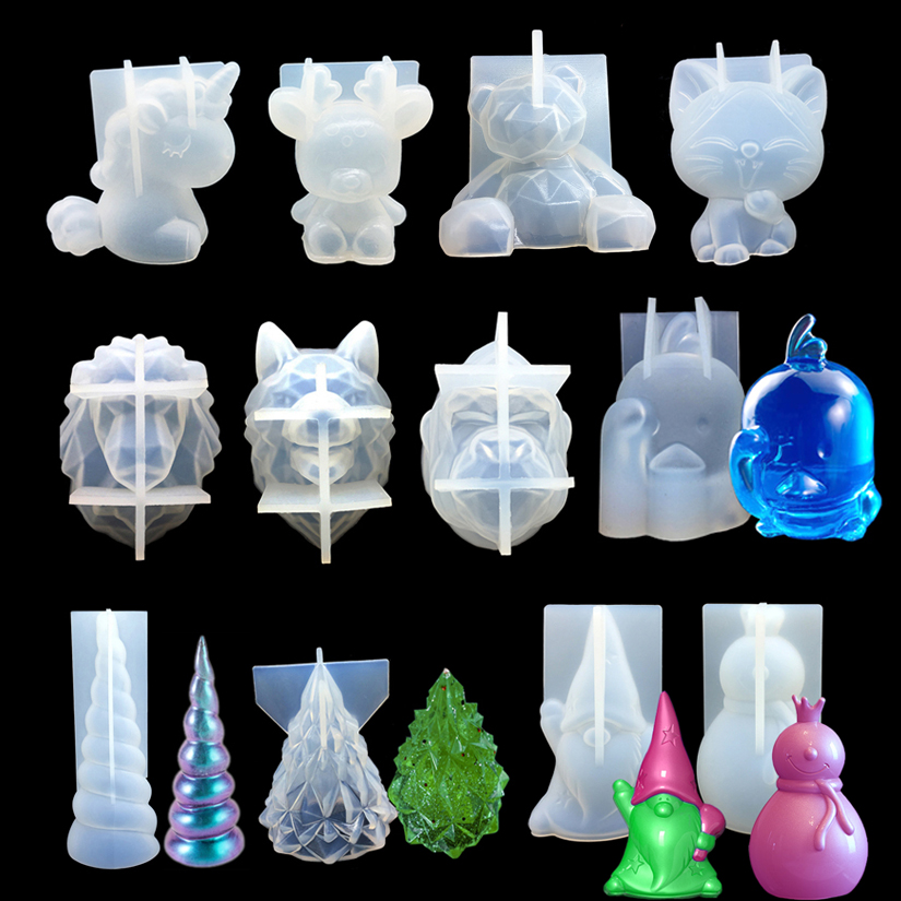 Molde de silicona 3D para decoración de pasteles con forma de oso, unicornio, cuerno, reno navideño, gato, corazón, león, lobo, pato, para fondant y azúcar.