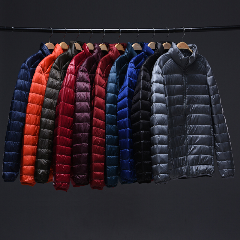 0-10 ℃   Man Ultra Light Down แจ็คเก็ตผู้ชายฤดูหนาว Coat Ultralight แบบพกพา Stand Collar Down Parkas เสื้อกันหนาว Windproof 6XL