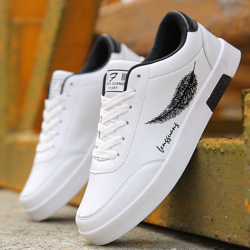 Zapatos de otoño de diseñador, zapatillas de deporte para hombre, zapatillas deportivas de piel sintética con estampado de plumas, zapatillas blancas y negras, zapatos para estudiantes universitarios para adolescentes y niños