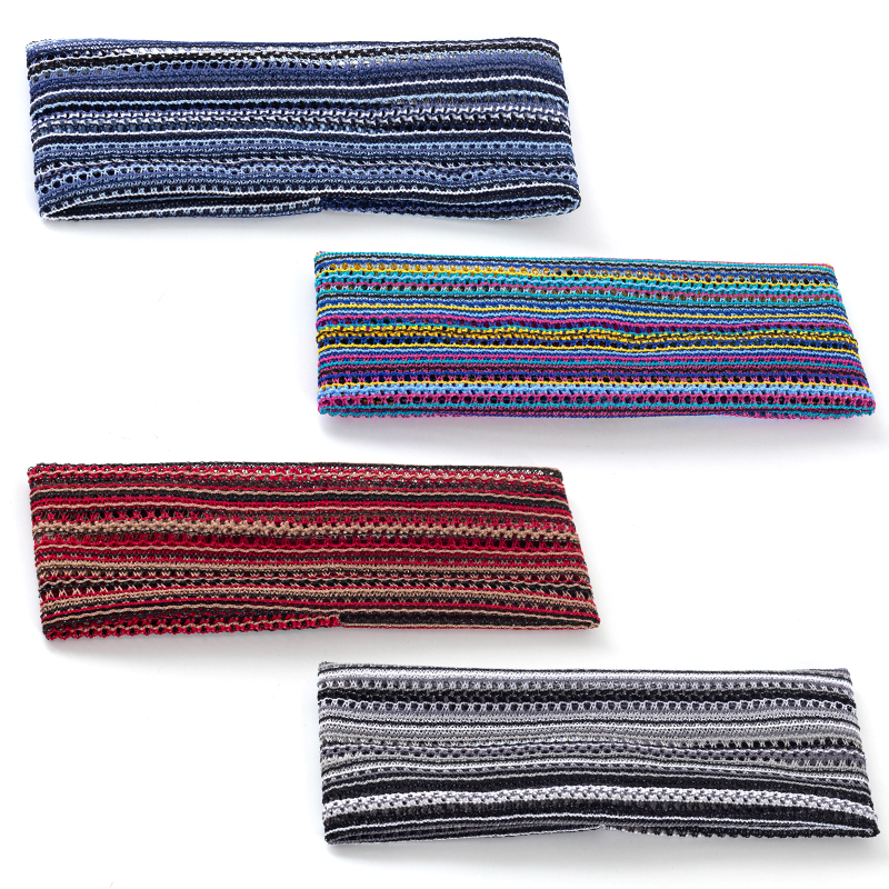 Geebro-Vintage Multicolor Listrado Hairband para Homens e Mulheres, Headband Plana, Elástico, Design Especial, Ao Ar Livre, Boêmia