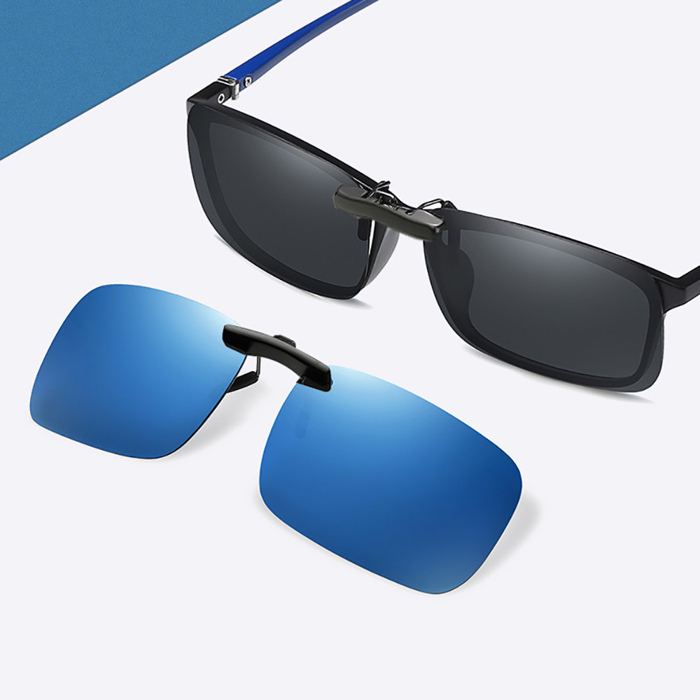 VIVIBEE Clip da pesca da uomo su occhiali da sole Occhiali da vista blu a specchio polarizzati UV400 Occhiali da sole da guida per visione notturna quadrata da donna