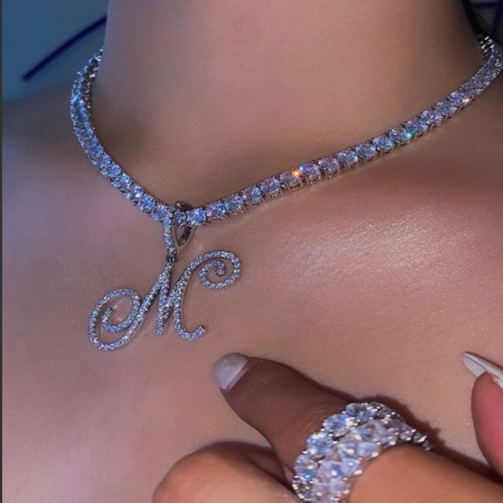 Nuevo Collar con Letras Cursivas y Circonita Cúbica, Collar con Nombre Inicial, Joyería Hip Hop, Color Oro y Plata, Colgante con Letras del Alfabeto, 26 Letras Disponibles