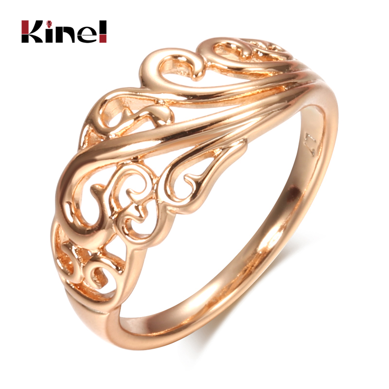 Kinel 2020 Neue Boho Hohle Blume 585 Rose Gold Ring für Frauen Ethnische Hochzeit Party Braut Ringe Edlen Schmuck