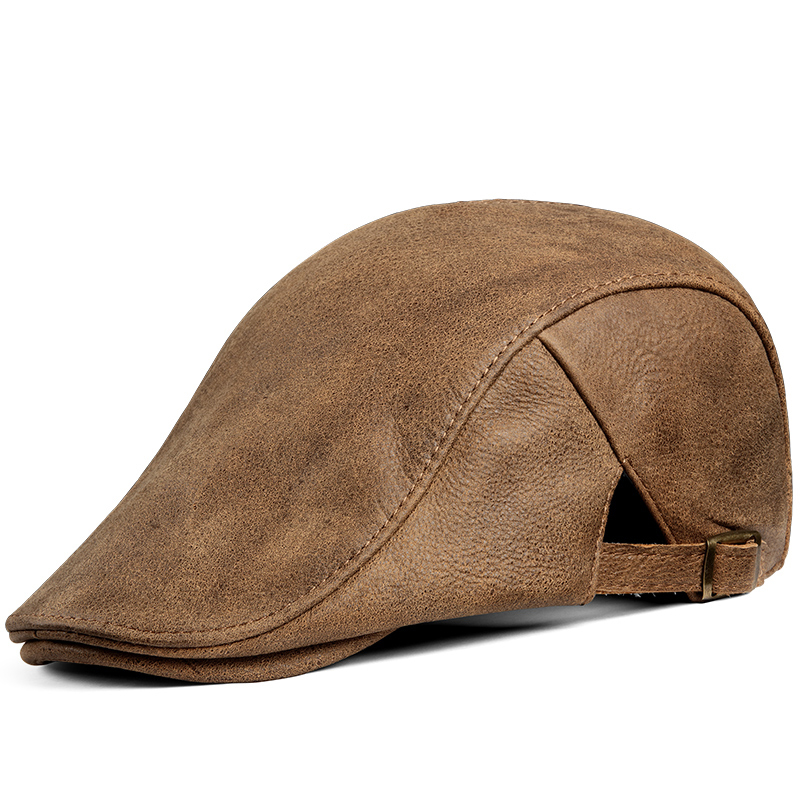 Cappelli da berretto in pelle retrò in difficoltà cappelli da uomo in pelle bovina di alta qualità giallo elegante Boina Hombre berretto sottile per anziani di mezza età