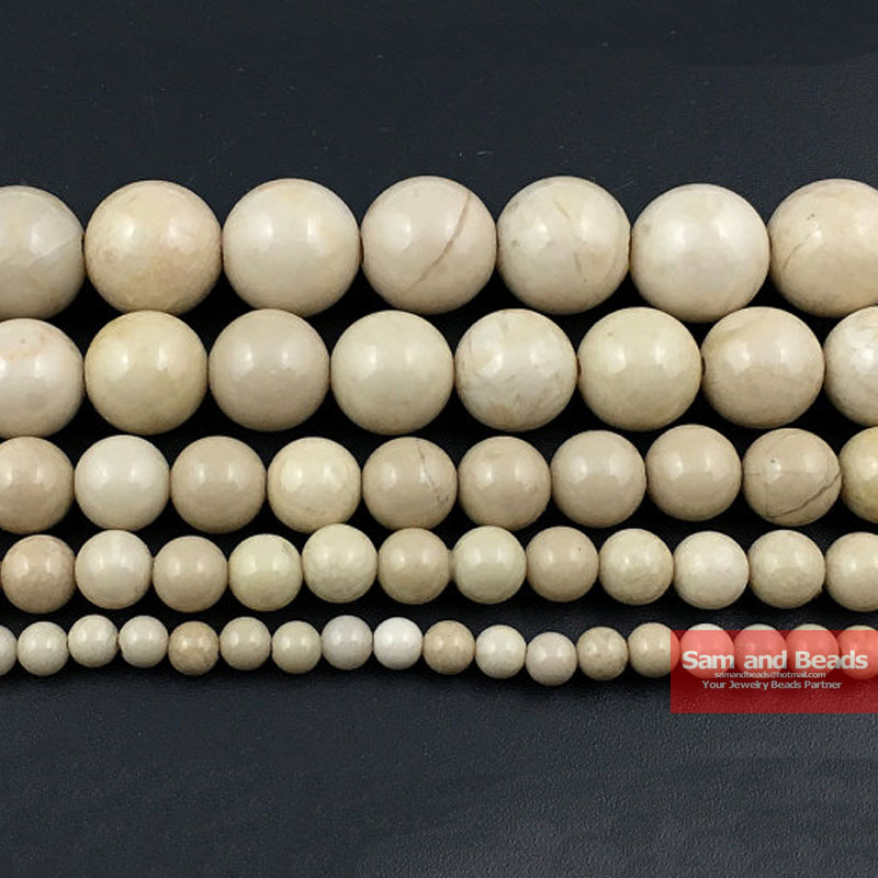 ครีม River หินรอบลูกปัดแบบหลวมสําหรับเครื่องประดับ DIY สร้อยข้อมือสร้อยคอ 15 ''4/6/8/10/12 มม.