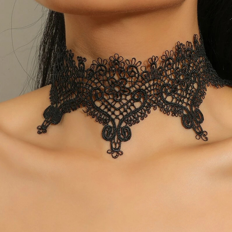 Classic Gothic Tattoo Lace Choker สร้อยคอผู้หญิงดอกไม้ใหญ่ Charm สร้อยคอเครื่องประดับ Boho คริสต์มาสของขวัญ X084