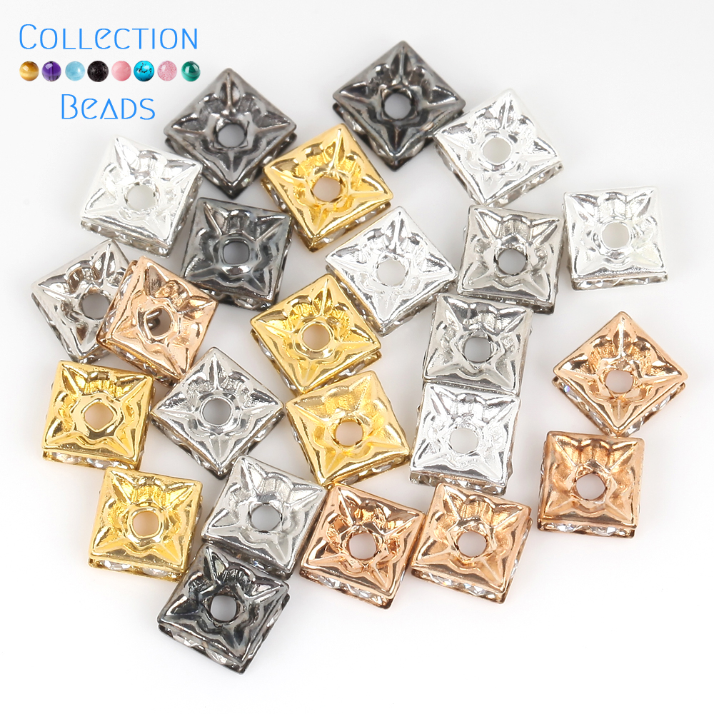 Colore oro argento colore quadrato strass rondelle perline distanziatori di cristallo per gioielli che fanno accessori per collana braccialetto fai da te