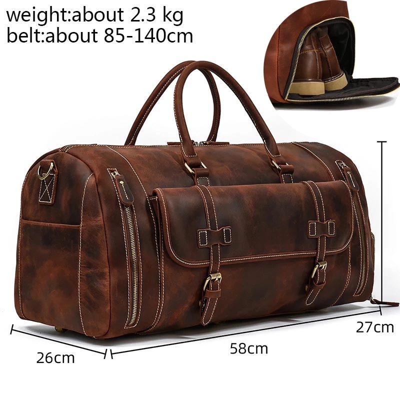 Luufan Da Nam Túi Du Lịch Có Túi Đựng Giày 20 Inch Dung Tích Lớn Vintage Da Ngựa Cuối Tuần Luuage Sứ Giả túi