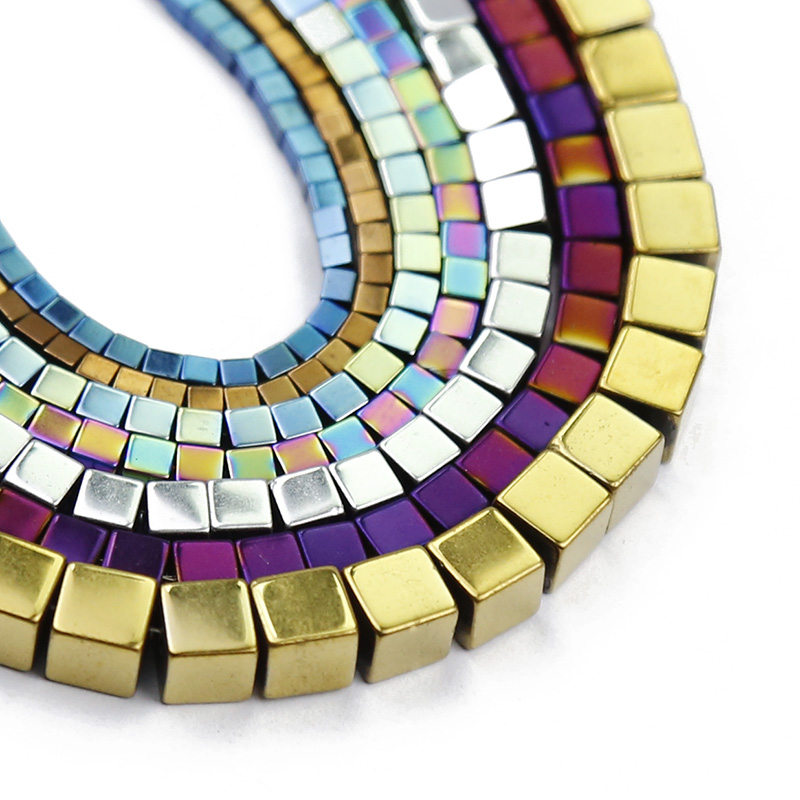 Pierre naturelle Cube carré couleur or hématite 2/3/4/6MM entretoise perles libres pour la fabrication de bijoux bricolage Bracelet collier accessoires