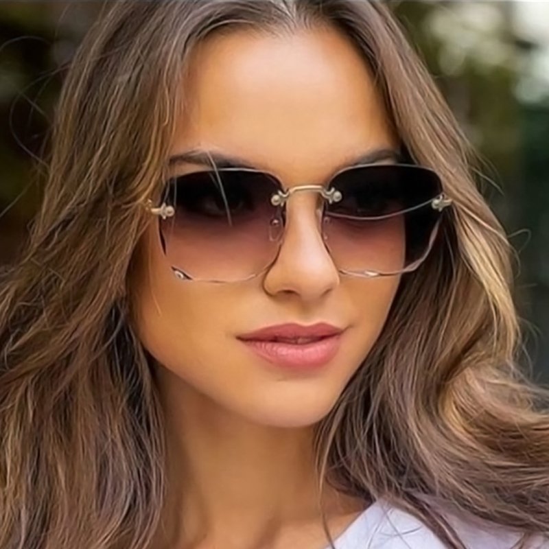 Vintage sem aro quadrado óculos de sol mulher moda luxo óculos de sol grandes dimensões feminino retro rosa preto gradiente espelho oculos
