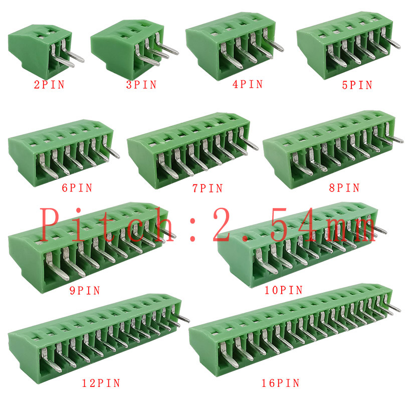 2,54 mm/0,1 Zoll Rastermaß PCB-Schraubklemmenblock-Anschluss 2P 3P 4P 5P 6P 7P 8P 9P 10P 12P 16Pin-Klemmen 150V 6A für 26-18AWG-Kabel