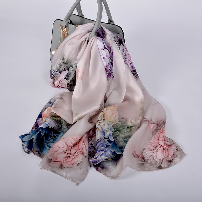 [Bysifa] Fashion Merek Syal Sutra Baru Gaya Cina Panjang Syal Wraps Kelas Atas Ulat Sutra Kepompong Sutra Syal cape Foulard