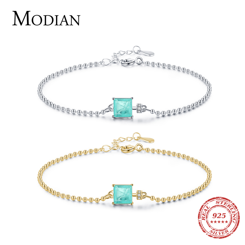Modian 2021 nowy prawdziwe 925 Sterling Silver luksusowe plac turmalin koraliki łańcuch bransoletka dla kobiet Paraiba dzieła komunikat biżuteria