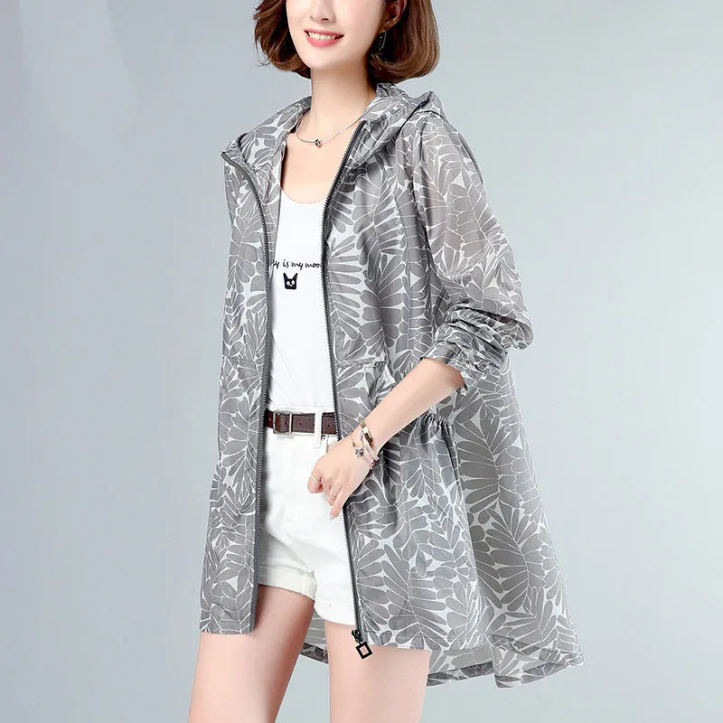Thin Sun Protection Clothing Women Jacket 2026 New Windbreaker Mid-Length 4XL Hooded Summer Cardigan Female Coat  L380