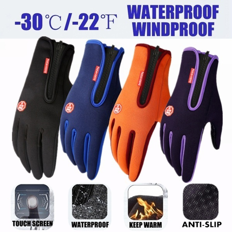 Guantes de esquí cálidos de invierno para hombre, guantes impermeables a prueba de viento con pantalla táctil, guantes de moda para conducción al aire libre, guantes antideslizantes con cremallera para conducir para mujer