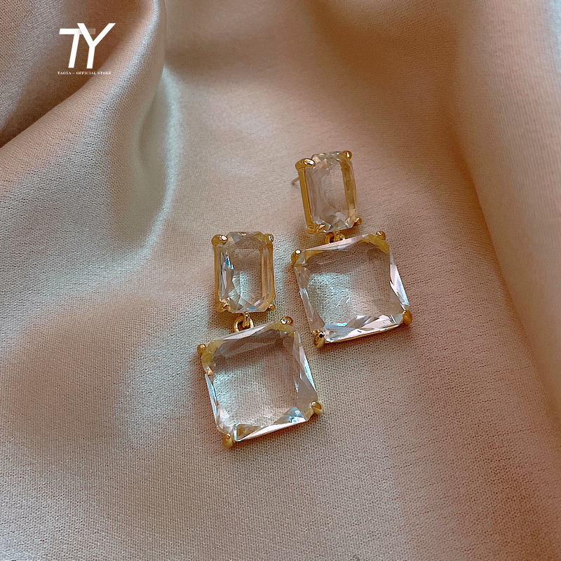 2025 new transparent glass block women's Earrings luxury Party Jewelry sexy girls unusual Christmas Earrings Fashion Accessories