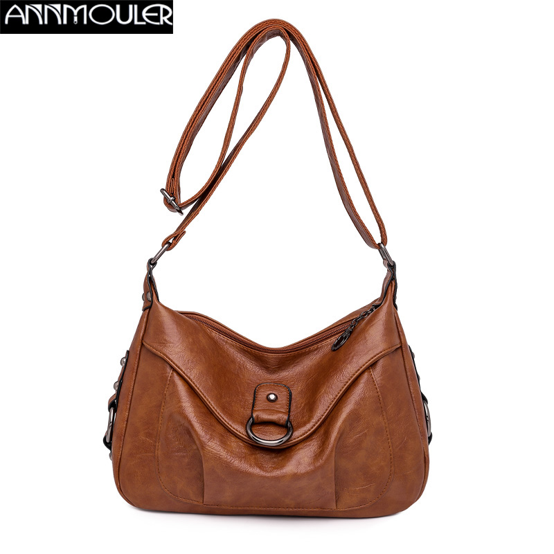Annmouler-Bolso de hombro Vintage para mujer, bandolera de cuero Pu, de calidad, con solapa principal