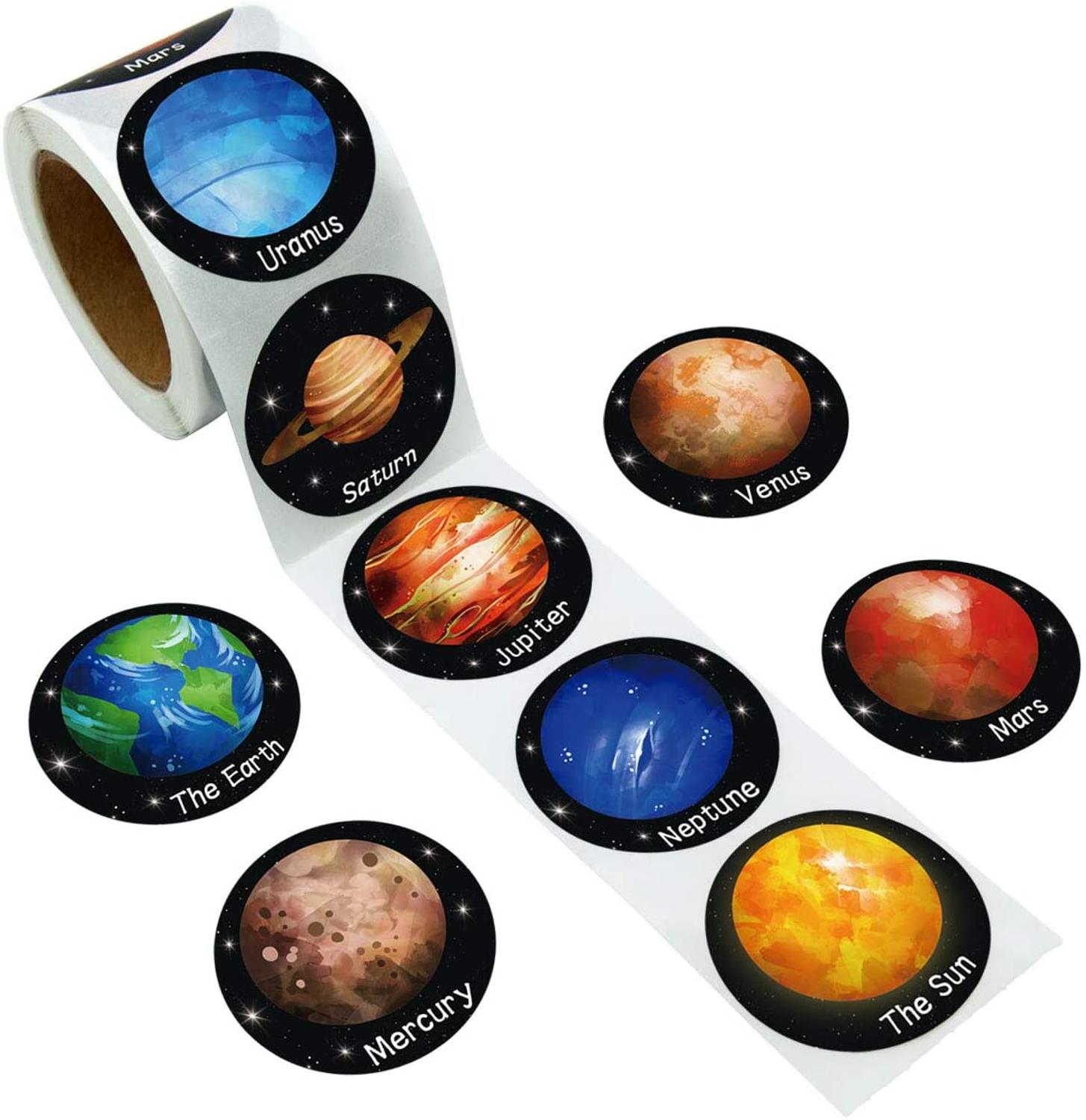 100/200 szt. Naklejki papierowe z planetami Układu Słonecznego, dekoracje na przyjęcie urodzinowe w kosmosie, naklejki do zapieczętowania, naklejki papierowe z motywem astronomii.