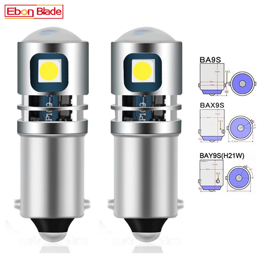 Ampoule LED BA9S T4W 12v 24v BAX9S H6W H5W BAY9S H21W, feu antibrouillard arrière de voiture, feux de stationnement inversés, lampes de dôme intérieures blanches, 2 pièces