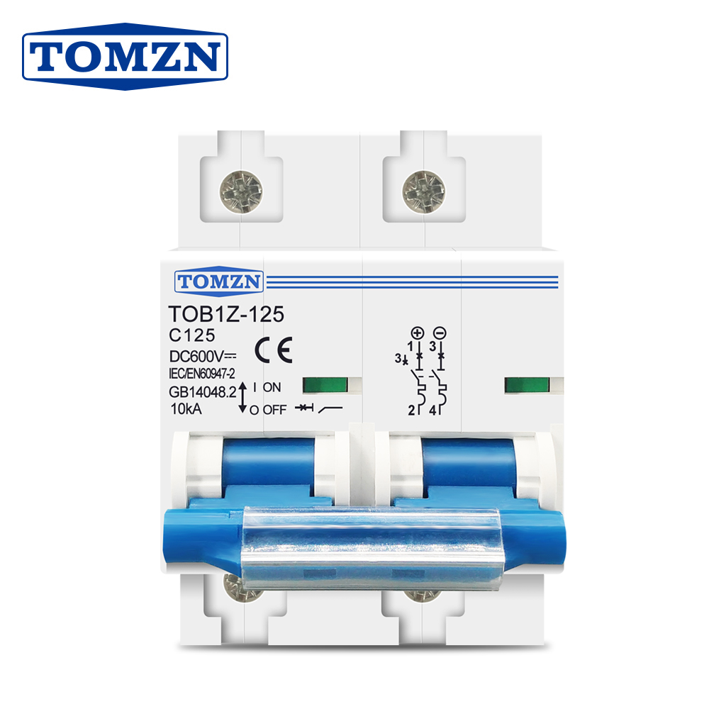 TOMZN 2P DC MCB 600V 125A 100A 80A Leistungsschalter für PV-Systeme C-Kurve Batterie-Hauptschalter